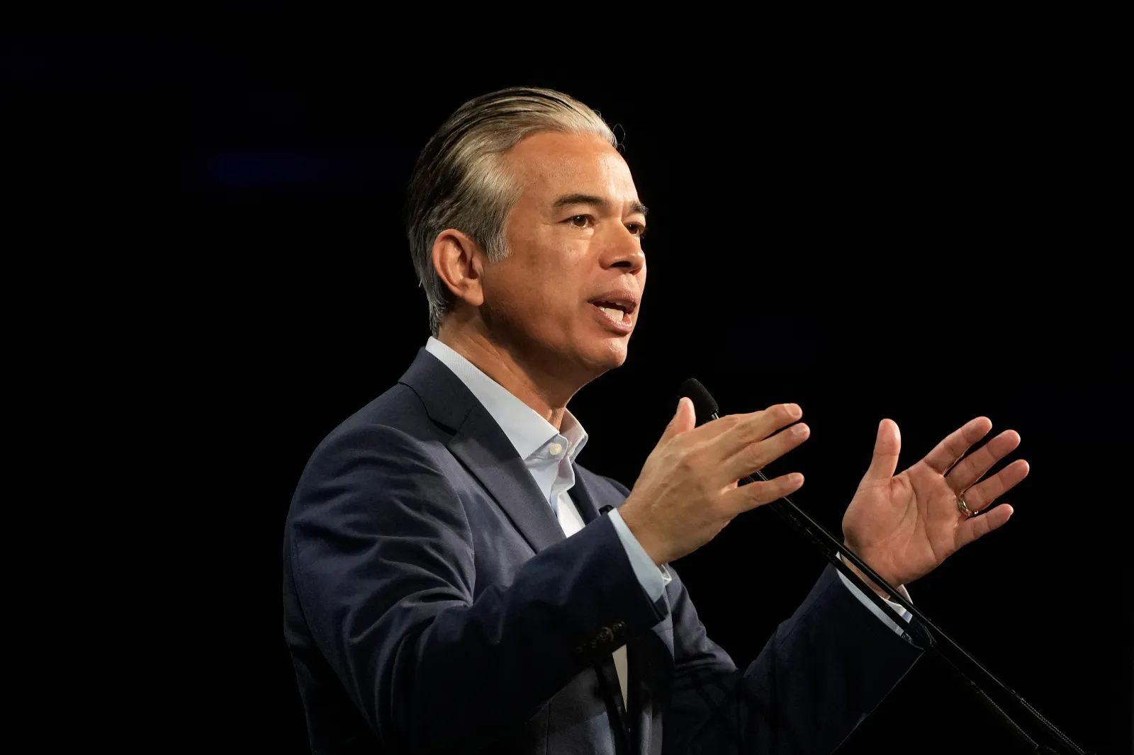 California Attorney General Rob Bonta speaks at the 2026 California Democratic Party State Convention on February 21 in San Francisco. (AP Photo/Jeff Chiu, File)