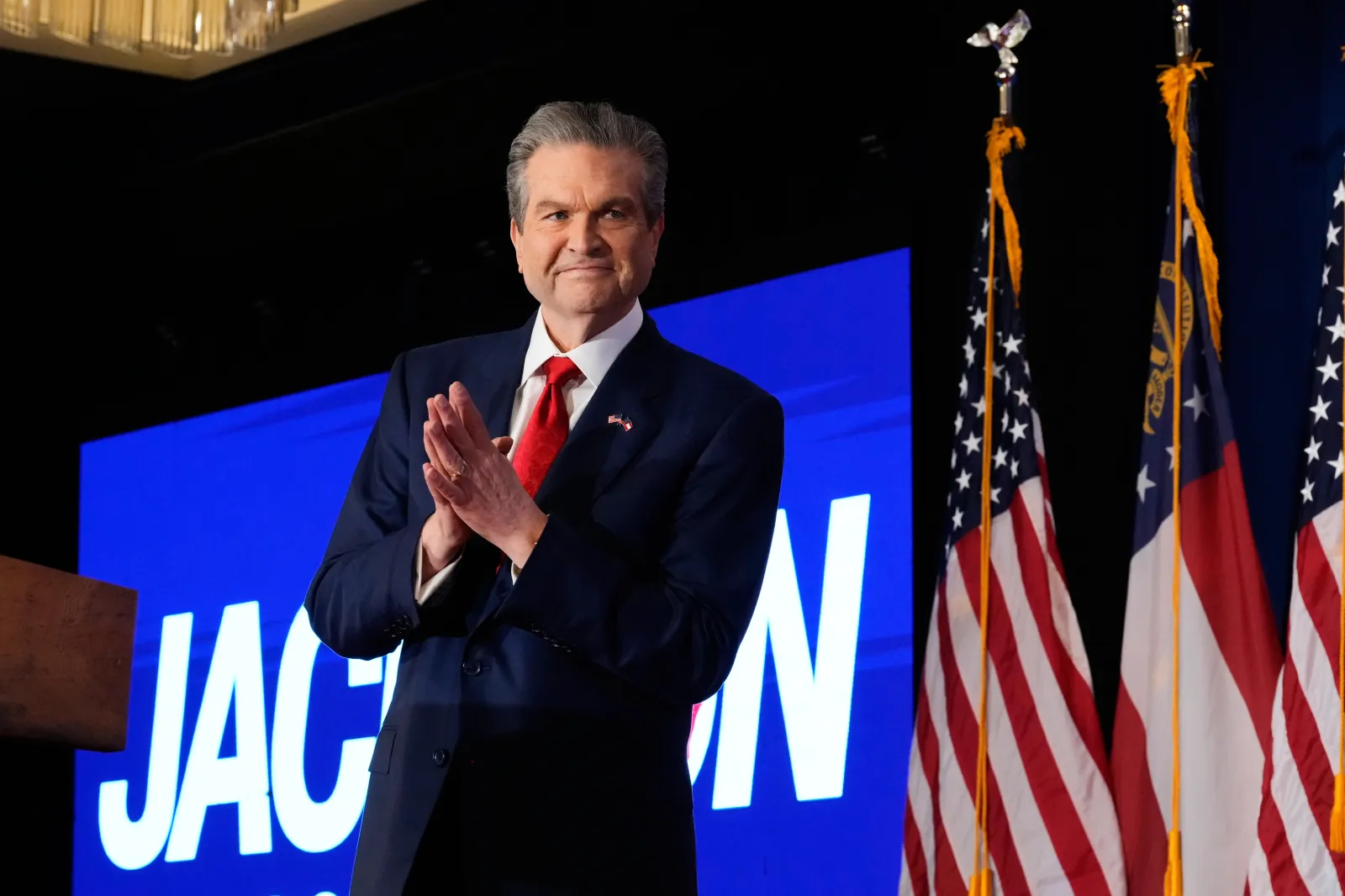 Georgia gubernatorial candidate Rick Jackson prepares to speak during a primary election night party on May 19 in Atlanta. (AP Photo/Brynn Anderson)