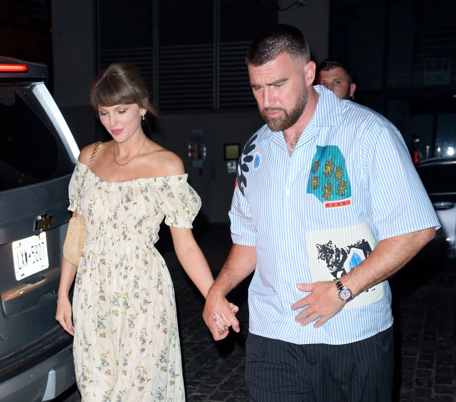 Taylor Swift and Travis Kelce are seen on May 15, 2026, in Manhattan, New York City.