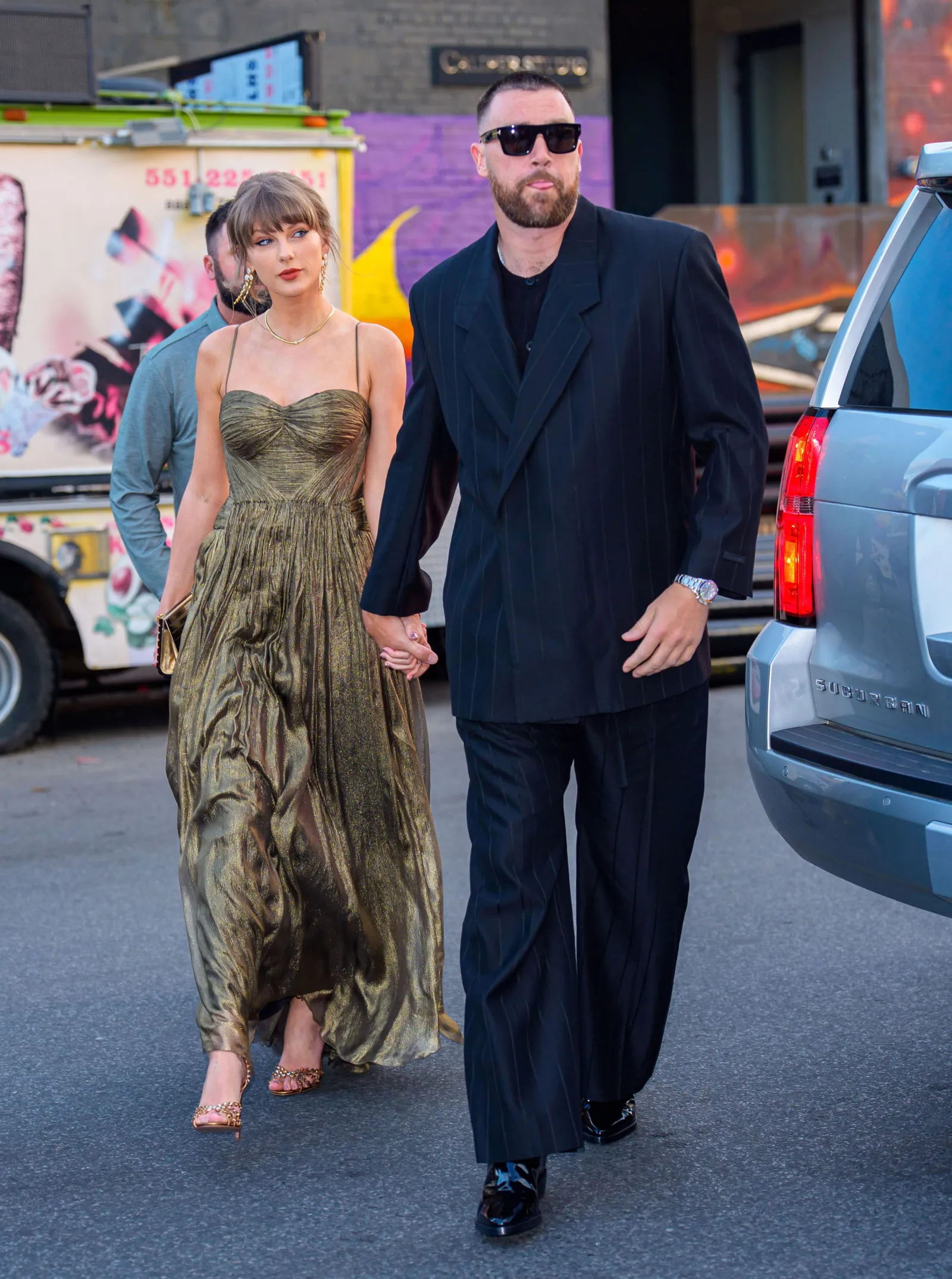 Taylor Swift and Travis Kelce are seen on May 16, 2026 in Brooklyn, New York City.