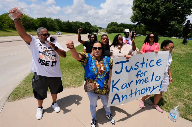 Supporters of Karmelo Anthony demonstrate in front of the Collin County courthouse on June 4, 2026 in McKinney, Texas.