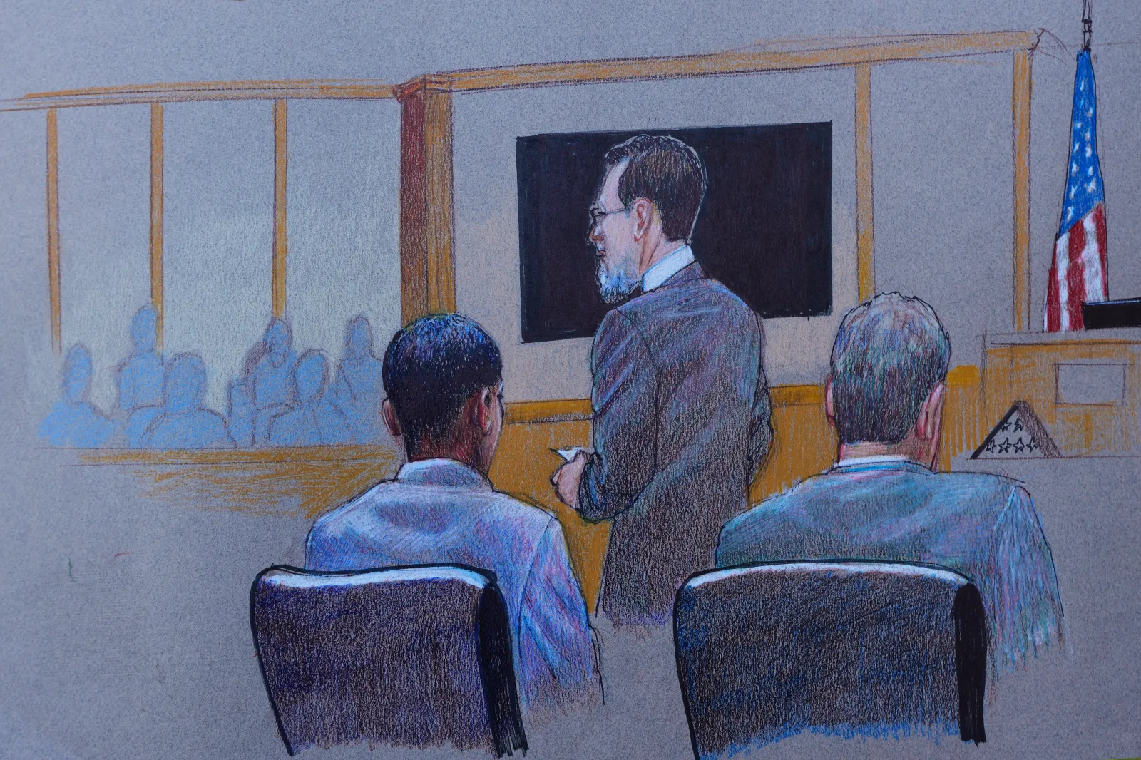 A courtroom sketch shows Karmelo Anthony (L) sitting at the defense table at his murder trial on June 4, 2026, in McKinney, Texas.