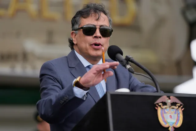 Colombia's President Gustavo Petro speaks during a military ceremony in Bogota, Colombia, Friday, June 5, 2026.
