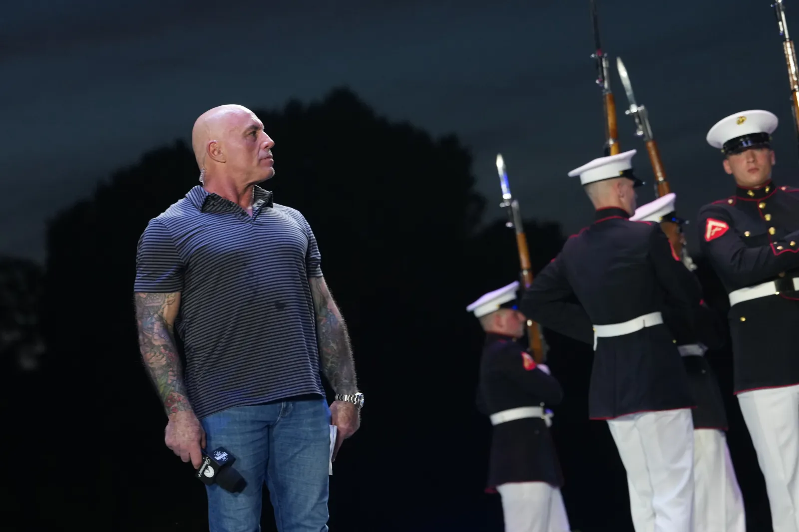 UFC commentator Joe Rogan during the ceremonial UFC Freedom 250 weigh-ins on the Ellipse on June 13, 2026, in Washington, ahead of Sunday's fight on the South Lawn of the White House.