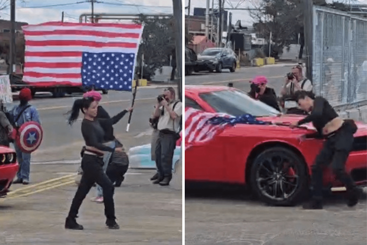 Car Strikes Woman Waving Upside-Down US Flag at Anti-ICE Demo