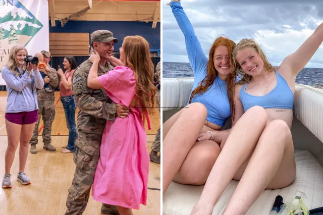 Barron capturing the moment Courtney's husband comes back from Iraq. The pair on a shark diving trip in Hawaii.
