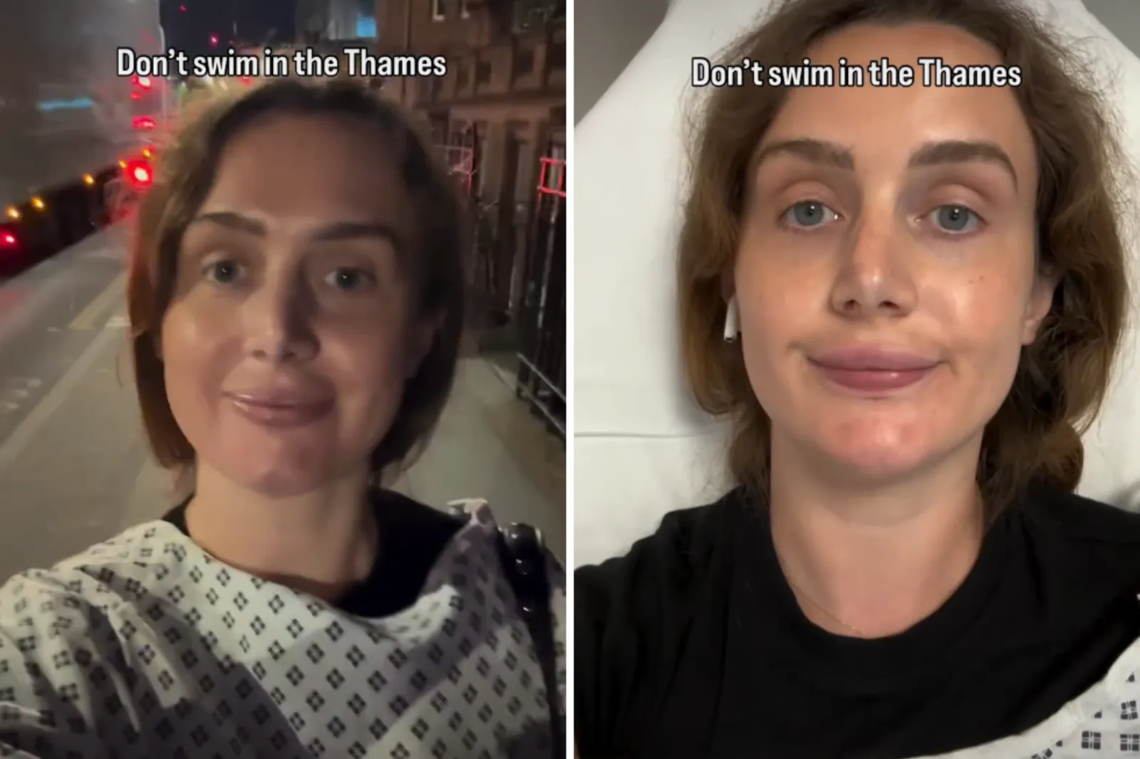 Screenshots of the viral clip show the poster walking home in a hospital gown at 3 am after being discharged.