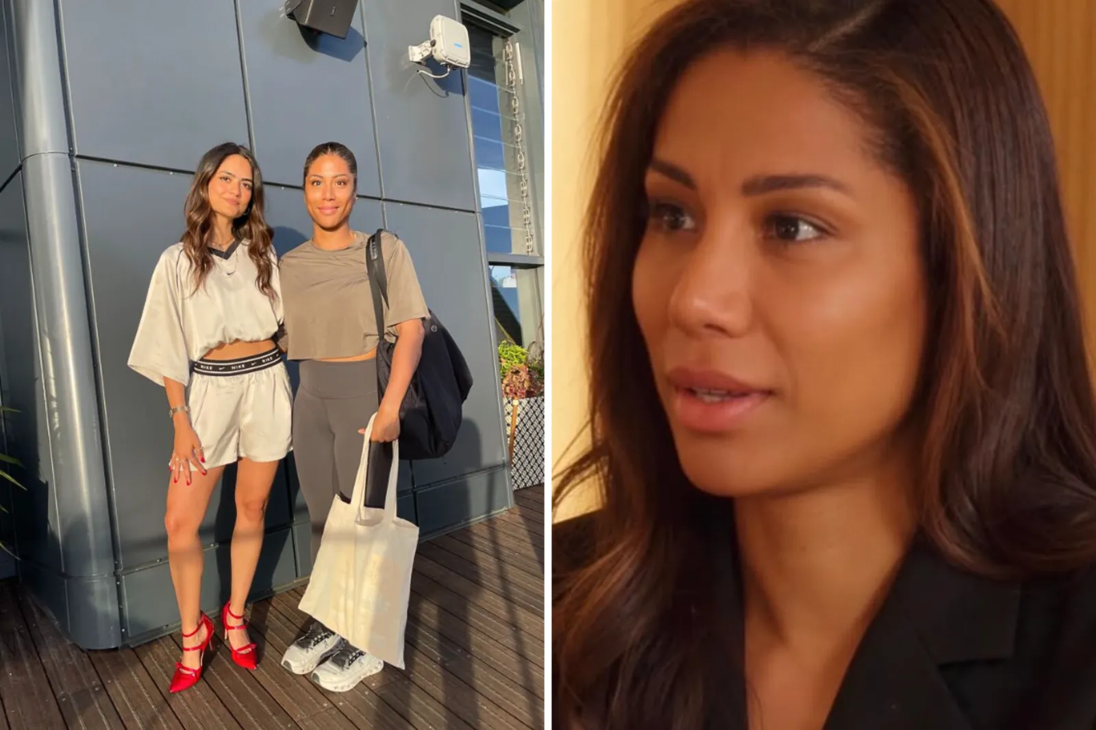From left: Naomi Crooks stands with mental fitness expert and author Maya Raichoora; and Crooks speaking in a video.