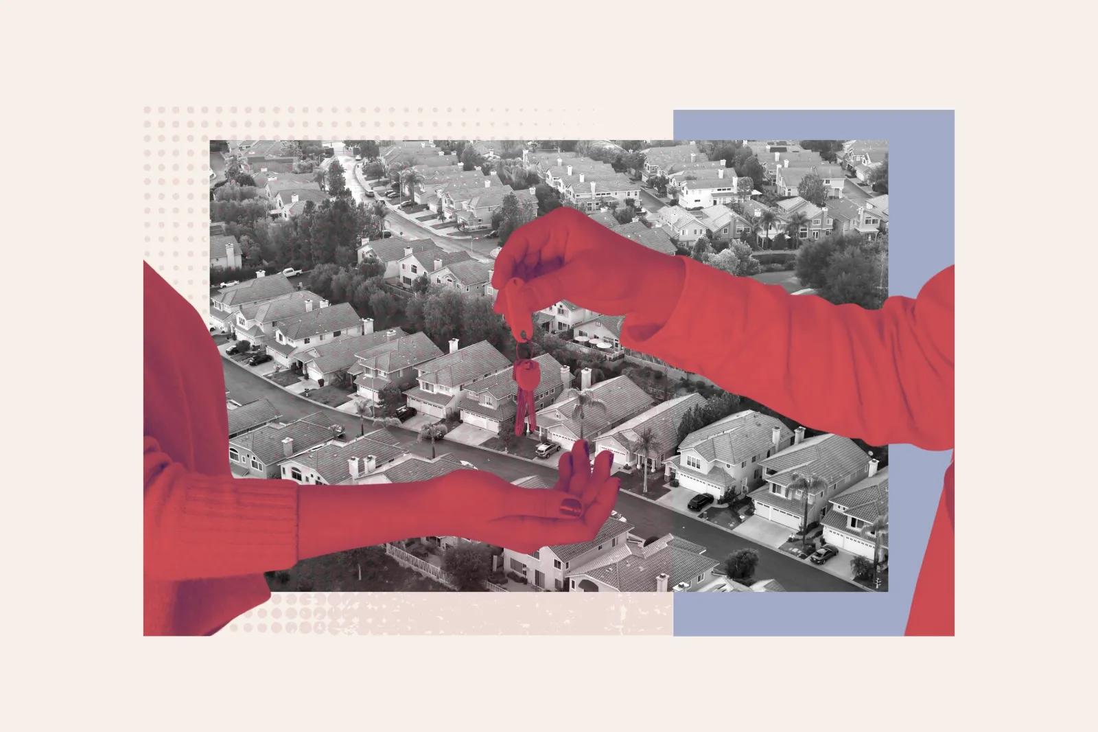 In the background: in an aerial view, family homes line the streets of a neighborhood on May 23, 2026 in Thousand Oaks, California.