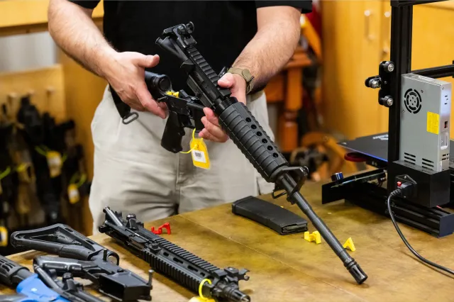 A 3D printed gun conversion device at the Bureau of Alcohol, Tobacco, Firearms and Explosives (ATF) National Services Center in Martinsburg, West Virginia, September 4, 2024.
