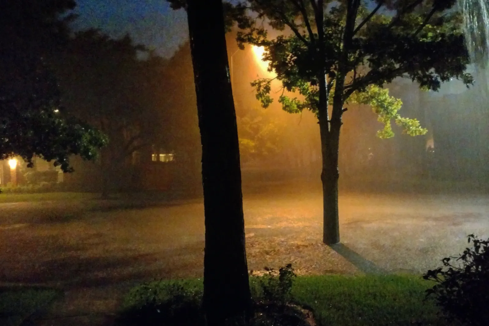 Heavy rain falls at night in the Clear Lake City suburb of Houston, Texas | Getty Images