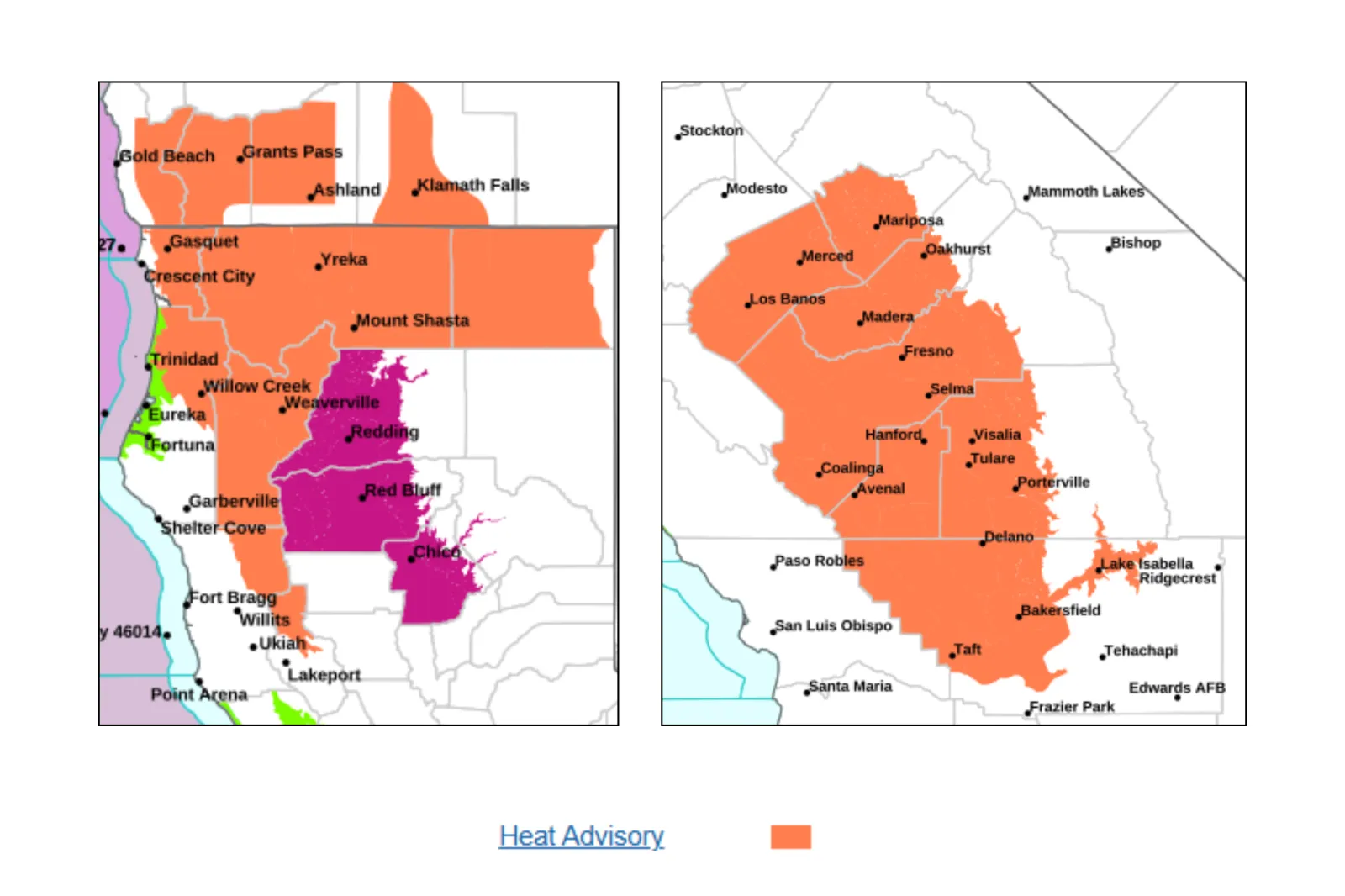 Maps show areas in California under heat advisories | NWS