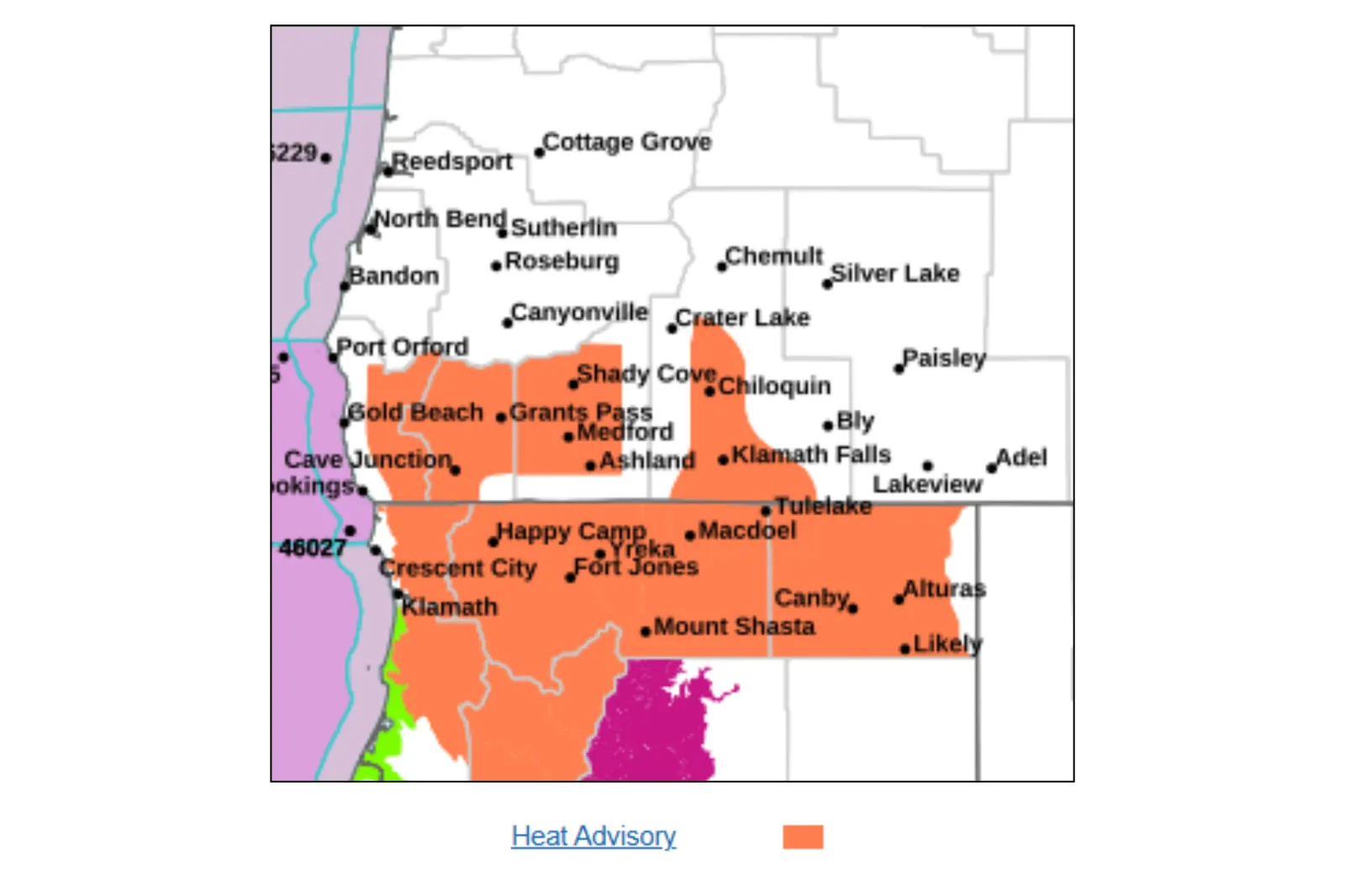 Map shows locations in Oregon impacted by extreme temperatures | NWS