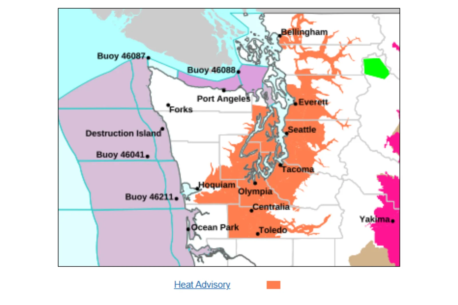 Map shows areas across Washington State that could be affected by high temperatures | NWS