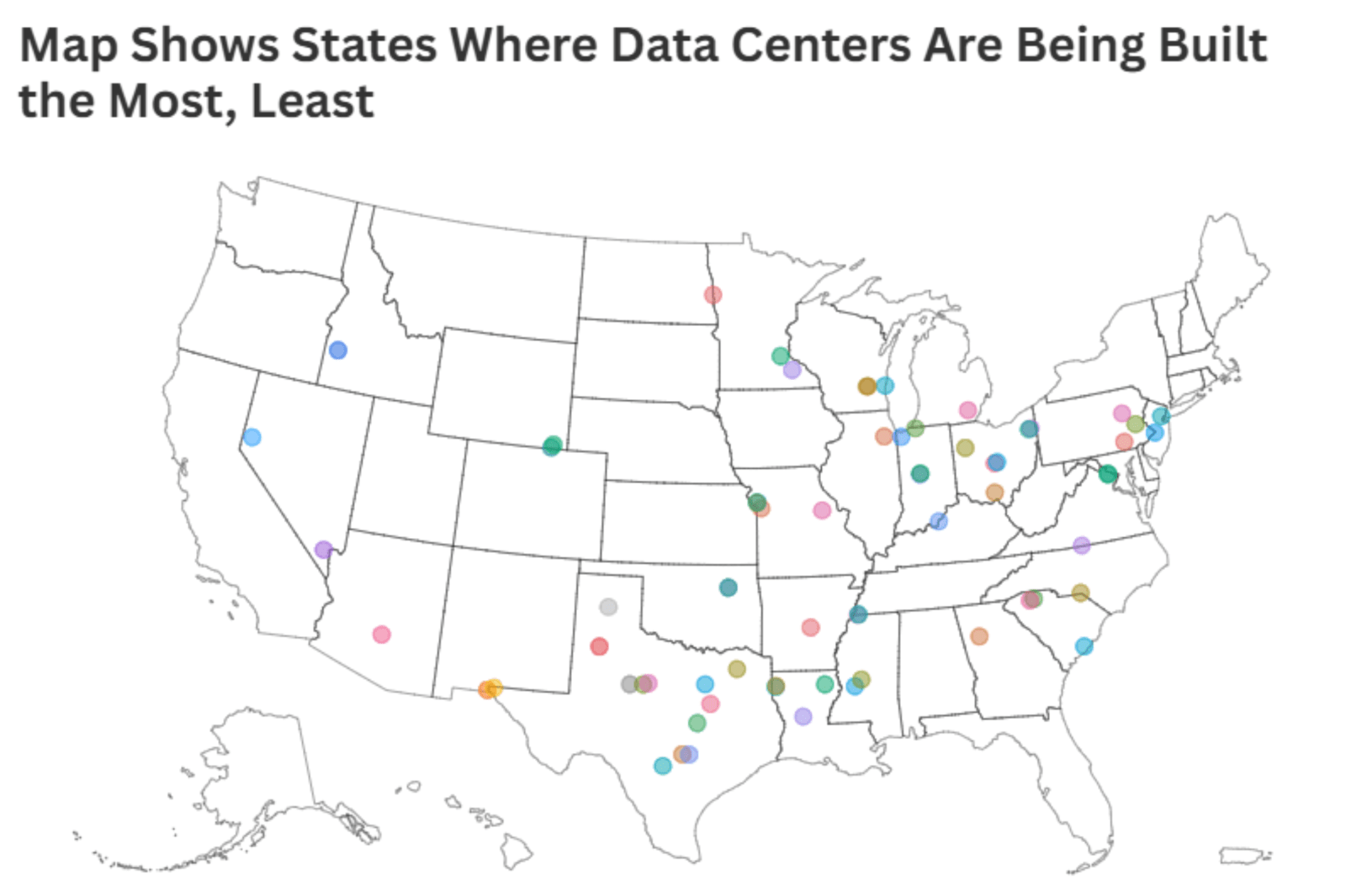 newsweek.com - Amanda Greenwood - Map shows states where data centers are being built the most, least