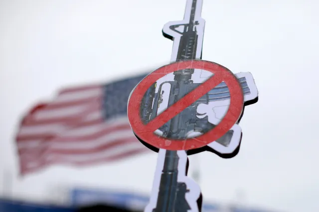 An anti-gun violence sign is held up during the March for Our Lives rally on March 24, 2018 in Chicago, Illinois.