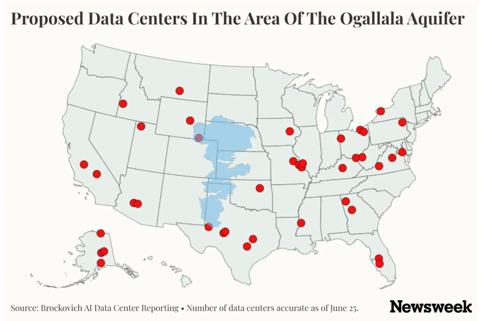 Map showing where proposed data centers are being built across the Ogallala Aquifer | Brockovich AI Data Center Reporting
