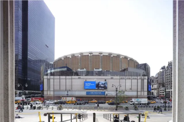 The current main entrance is at the site of the Theater at Madison Square Garden.