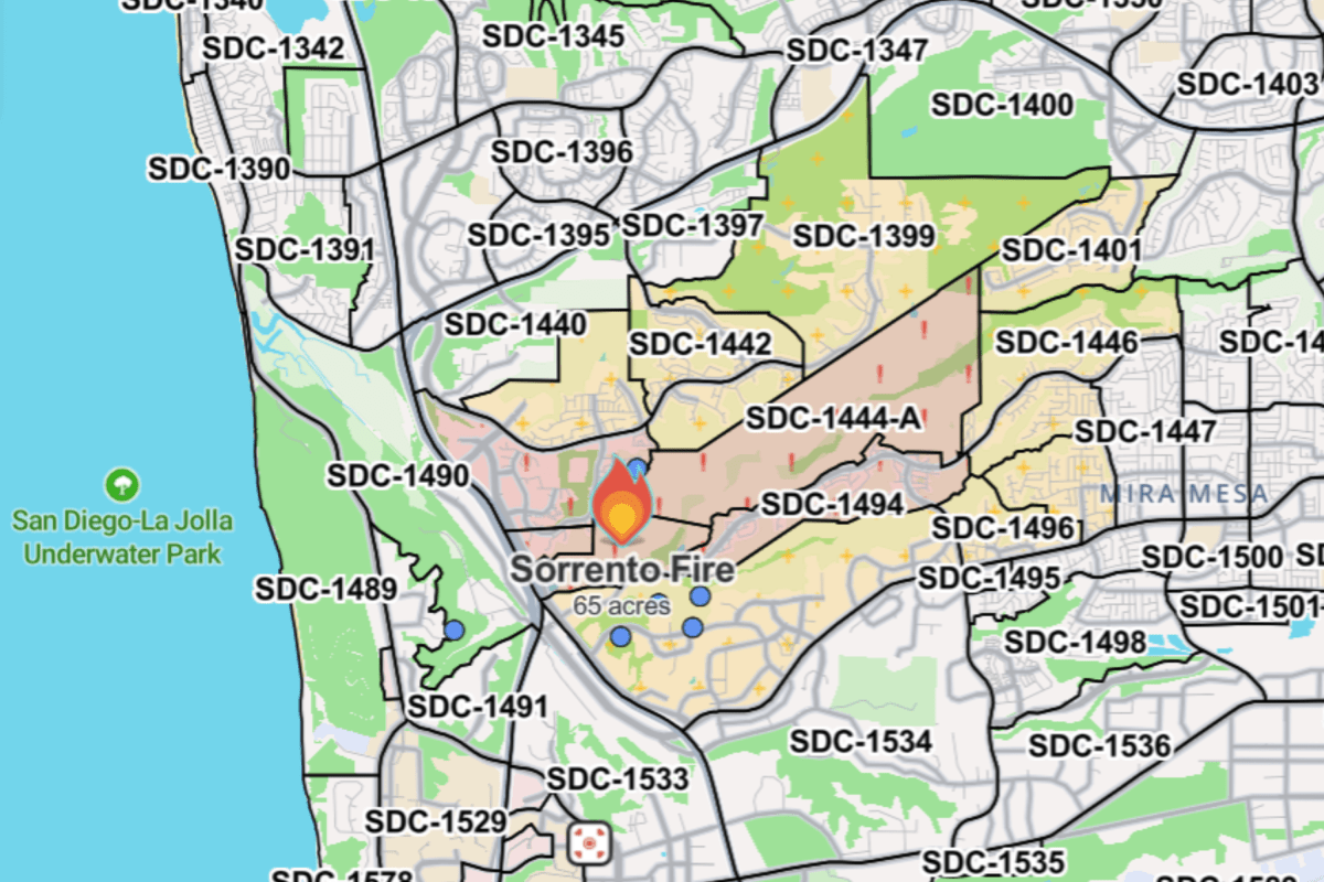Map Shows Areas Ordered to Evacuate in San Diego's Sorrento 