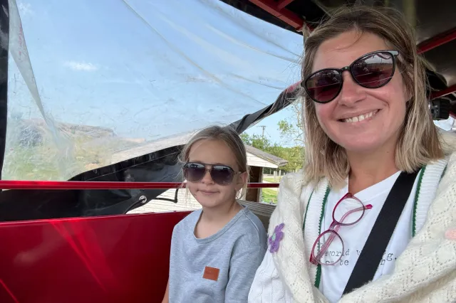 Samantha Smith and her youngest daughter enjoying a tractor ride in May 2026.