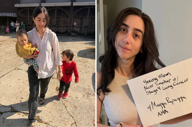 Mayya Grinberg with her children after diagnosis, and advocating for lung cancer.
