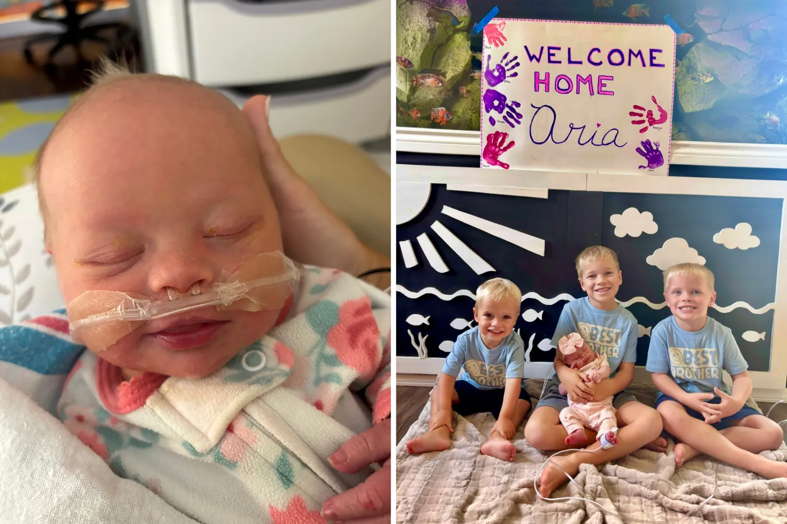 From left: Aria with a feeding tube, and her three older brothers.