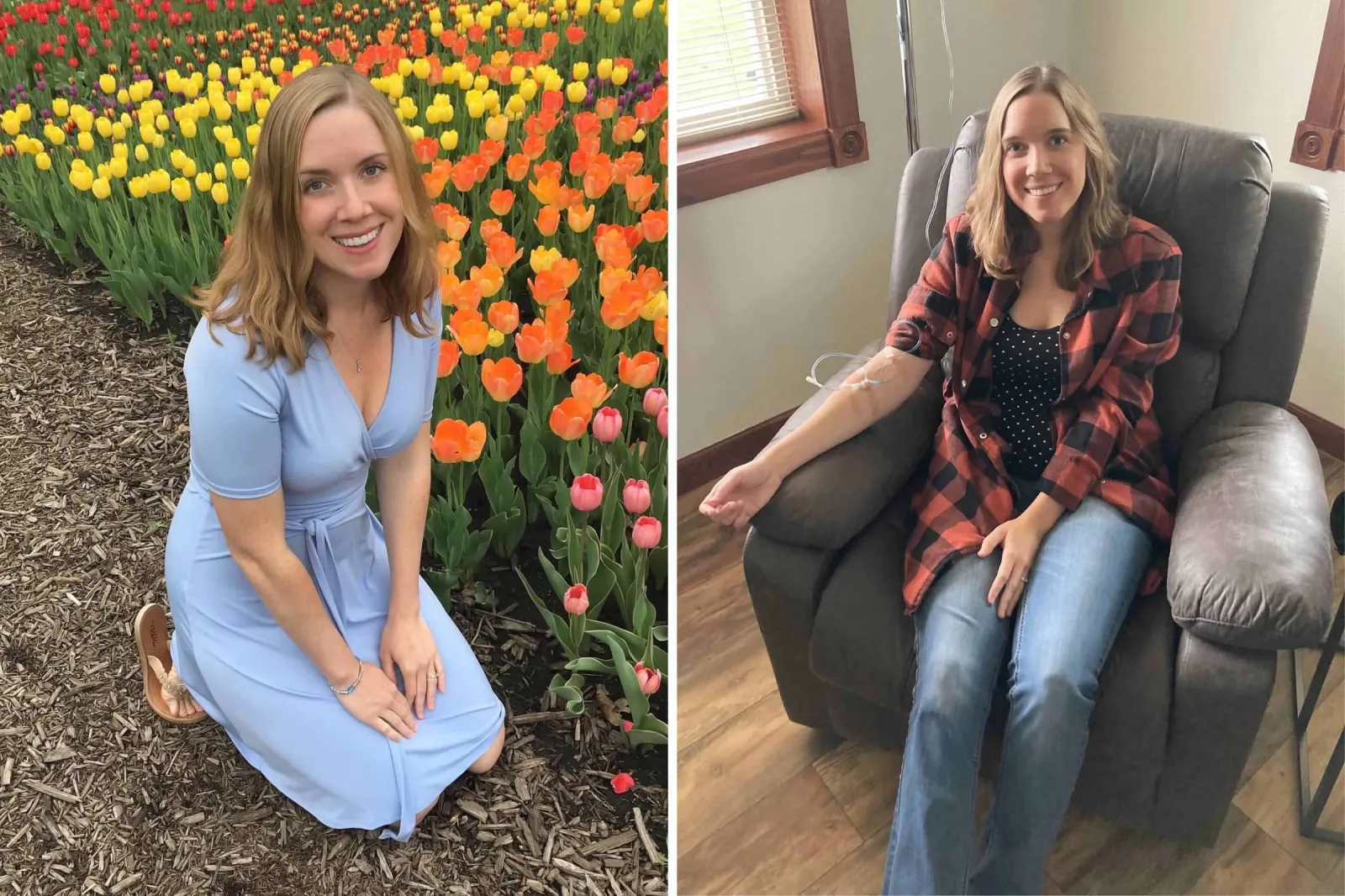 Whitney Goetsch sitting outside, and receiving treatment.