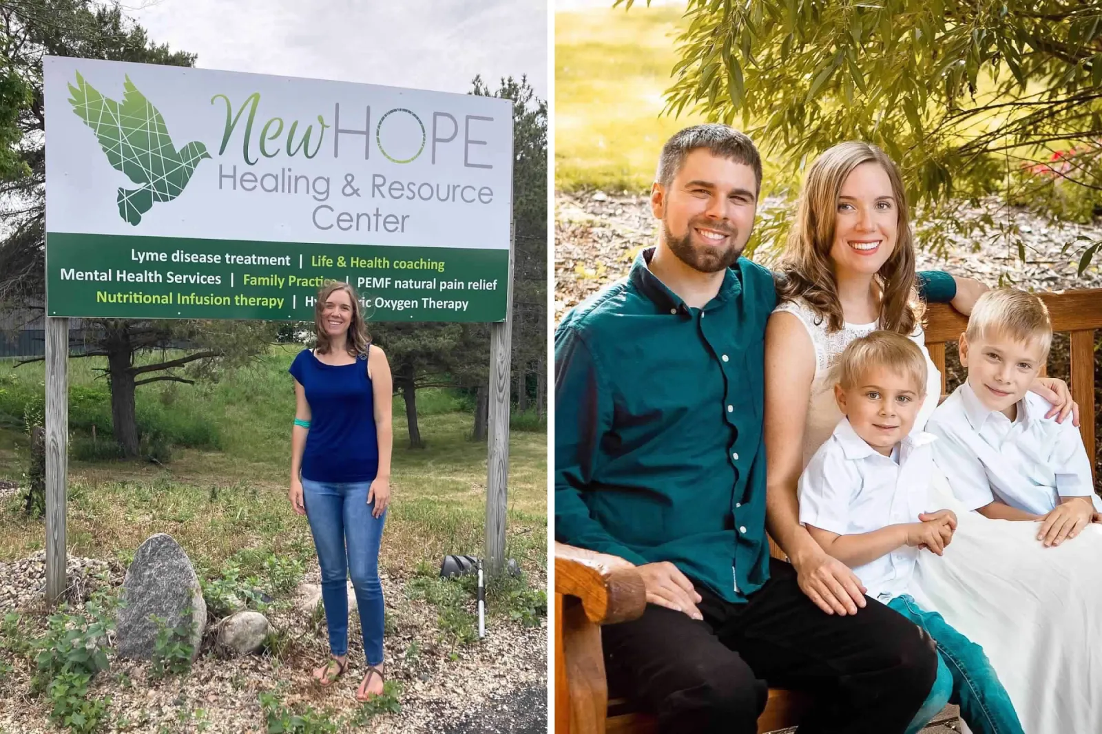 Whitney Goetsch at the Lyme disease facility and with her family.