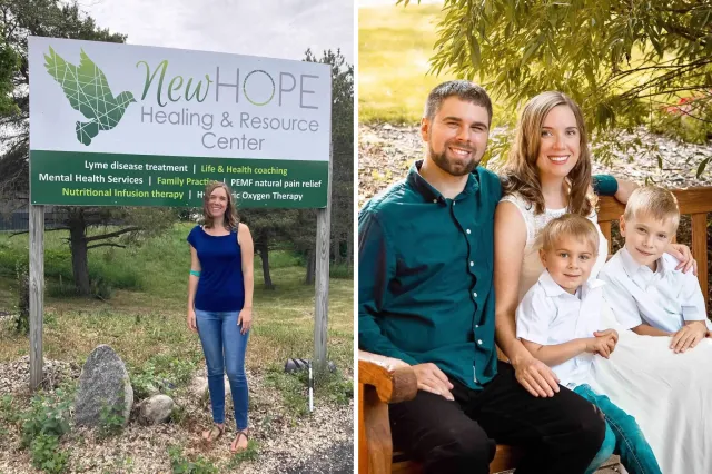 Whitney Goetsch at the Lyme disease facility and with her family.