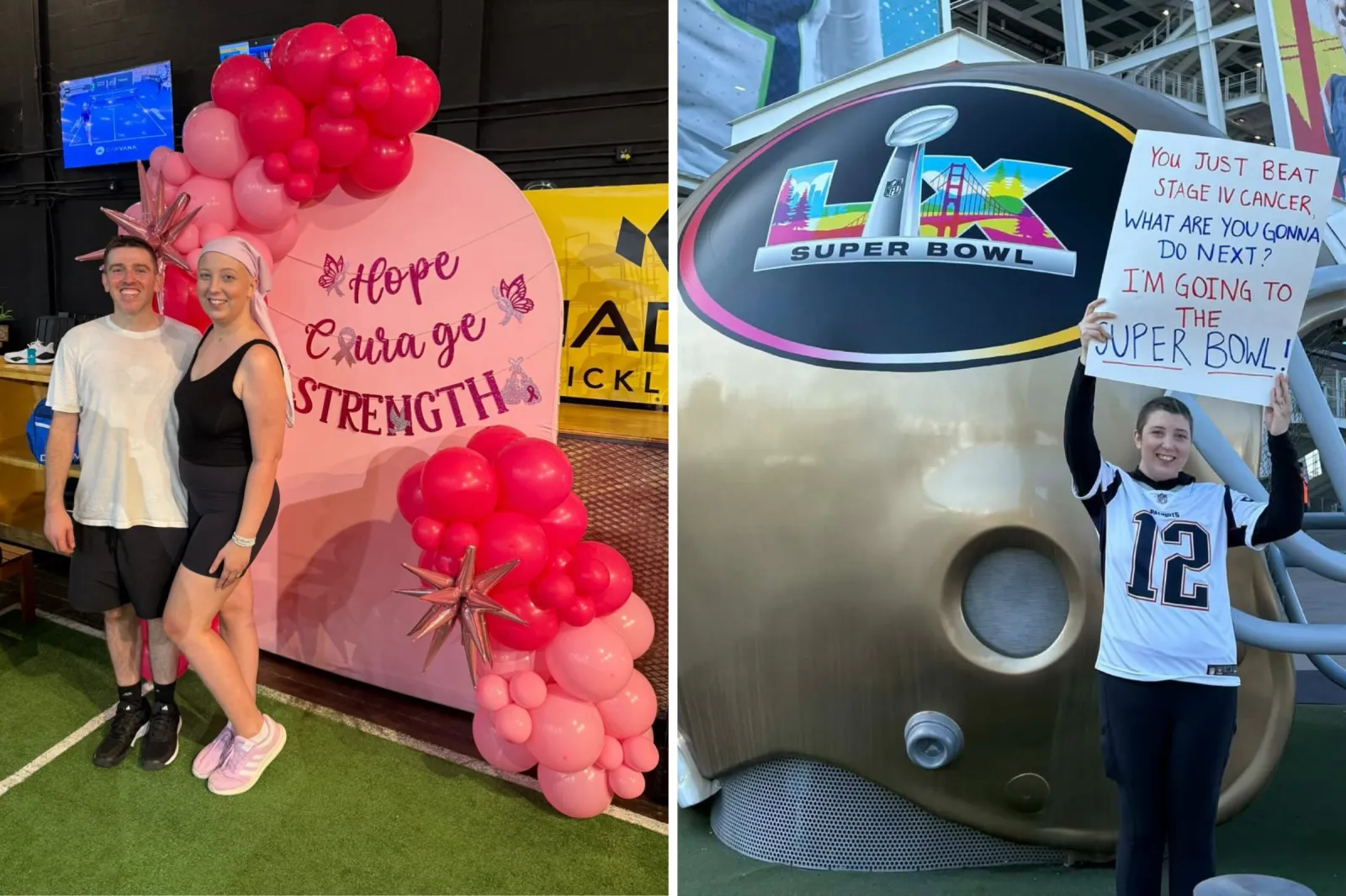 Ashleigh Kaplan after treatment, and attending the Super Bowl.