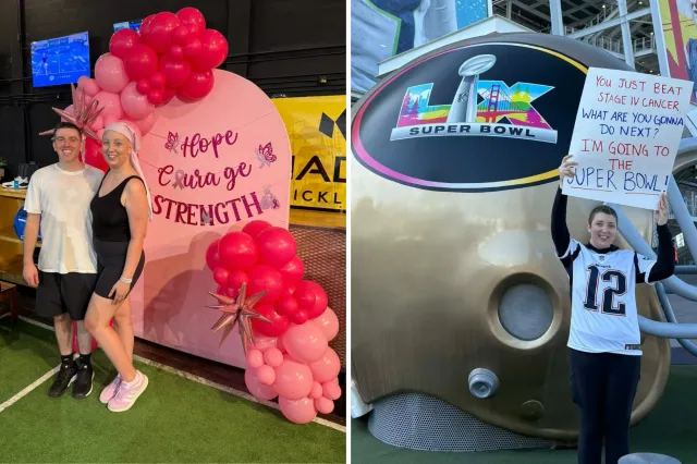 Ashleigh Kaplan after treatment, and attending the Super Bowl.