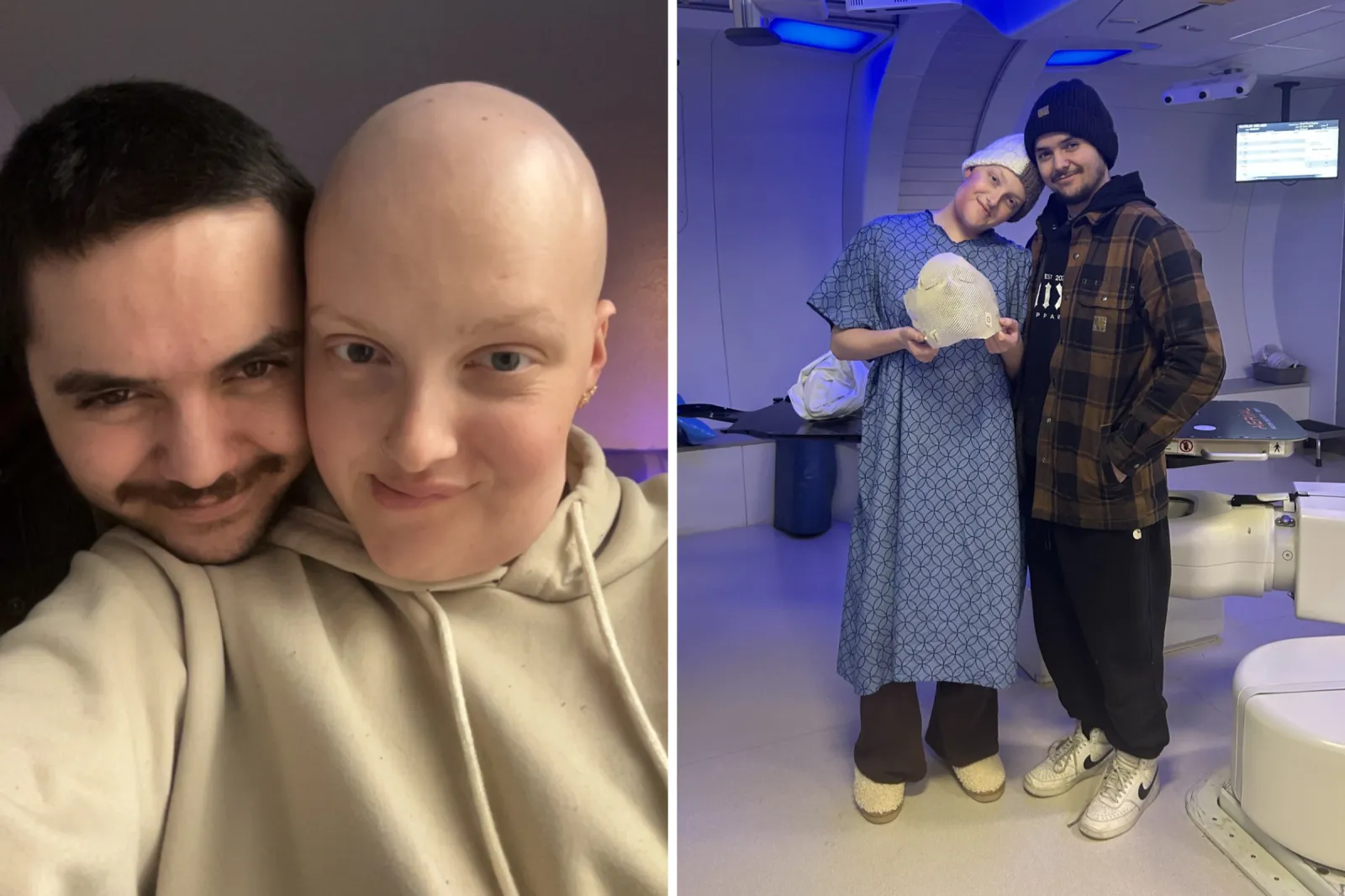 Brittany Christianson in hospital with her partner, Jarom.