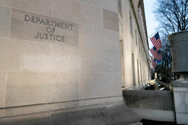 The Department of Justice building in Washington, DC, on February 9, 2022.