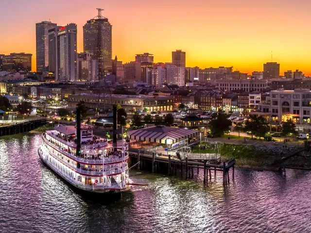A stock image view of New Orleans at sunset.