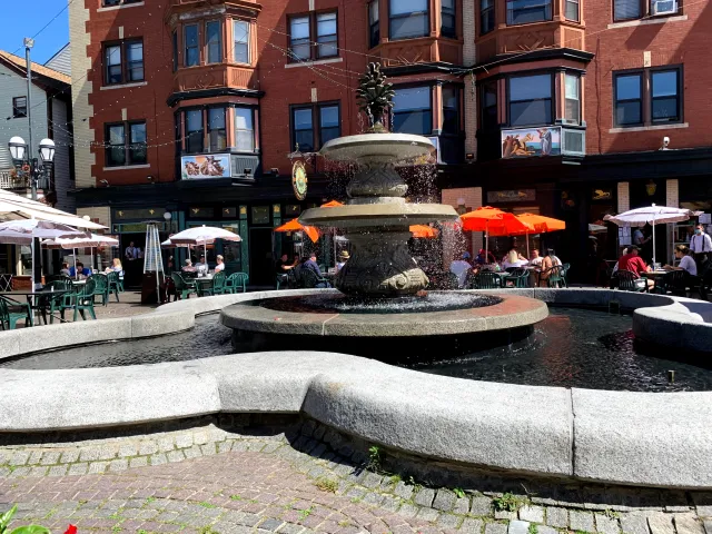 The famous Federal Hill fountain in DePasquale Square in Providence, Rhode Island, where lawmakers have extended licensing hours for some bars and restaurants.