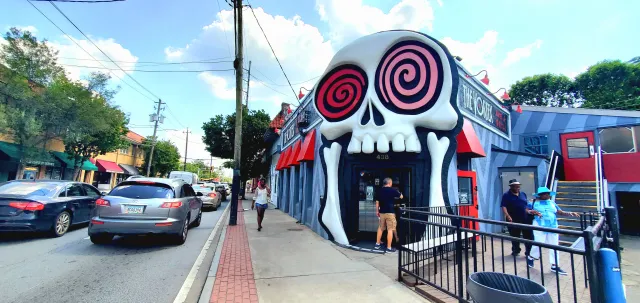The skull-shaped entrance to the Vortex Bar and Grill in Little Five Points, Atlanta.