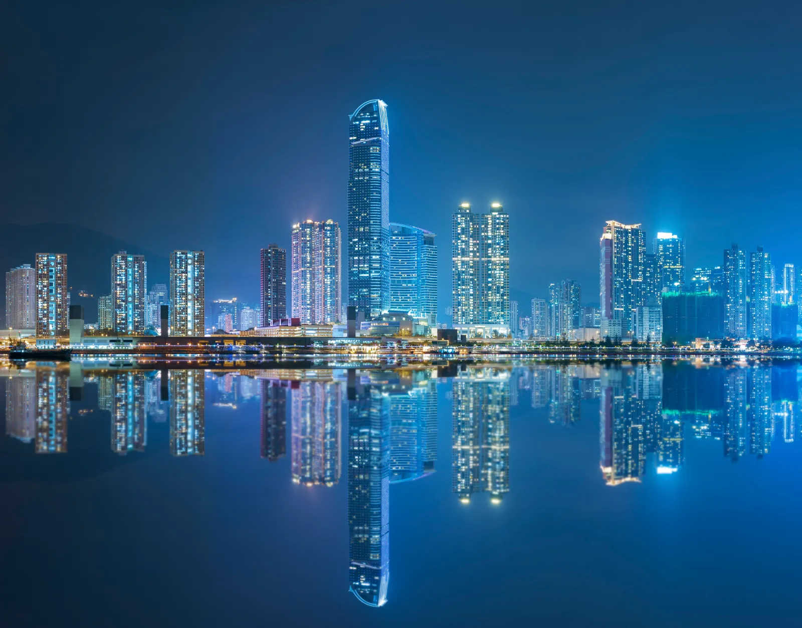 Panorama of skyline of Hong Kong city at night