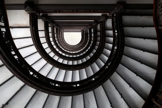 The Rookery's famed spiral staircase, pictured here in 2013.