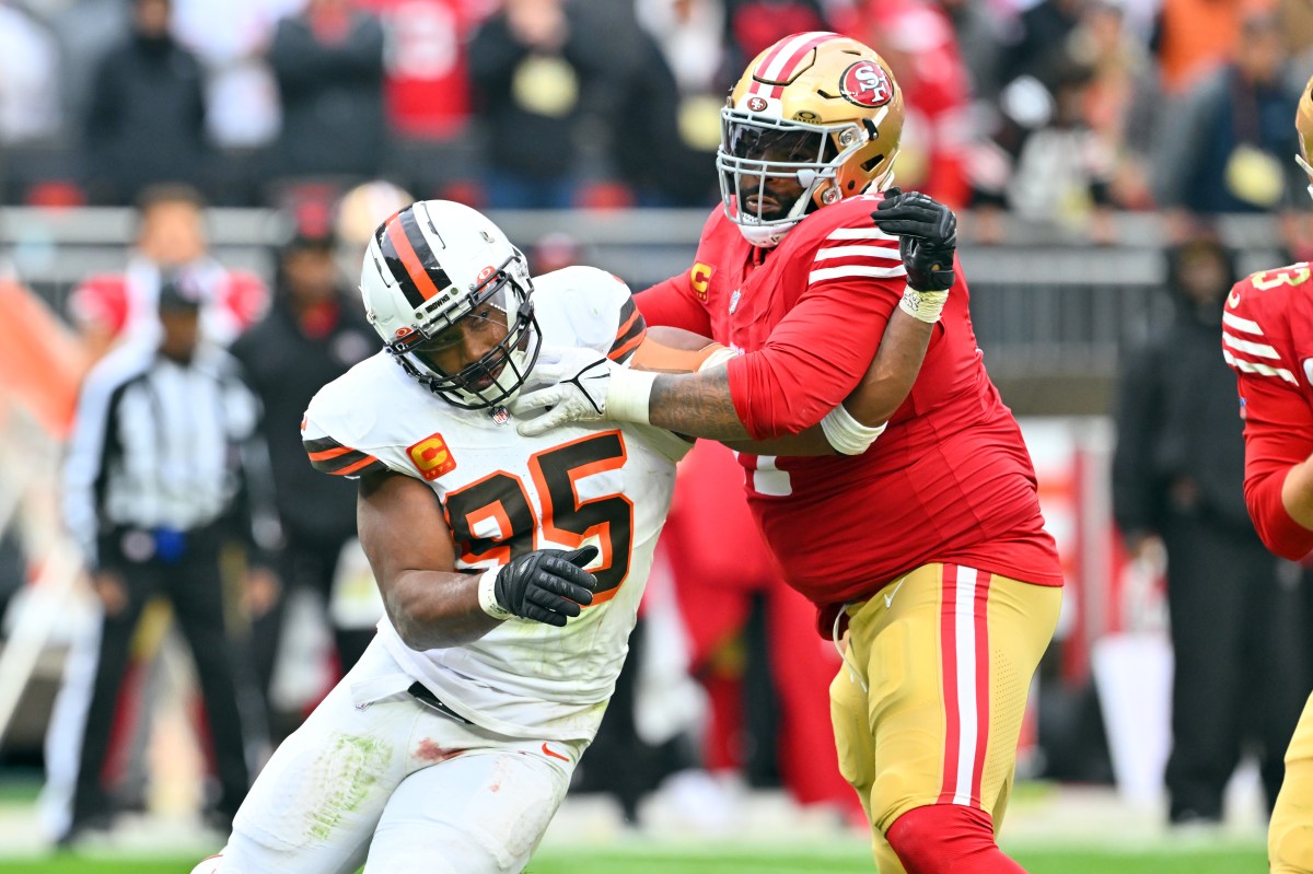 49ers’ Trent Williams Reacts to Having to Face Myles Garrett Twice a Year