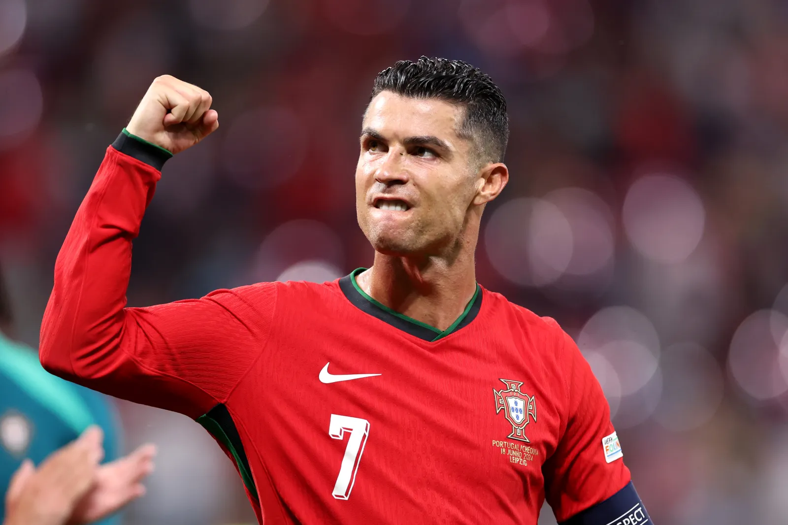 Cristiano Ronaldo of Portugal acknowledges the fans as he celebrates victory after the UEFA EURO 2024 group stage match between Portugal and Czechia at Football Stadium Leipzig on June 18, 2024 in Leipzig, Germany. (Photo by Alex Livesey/Getty Images)