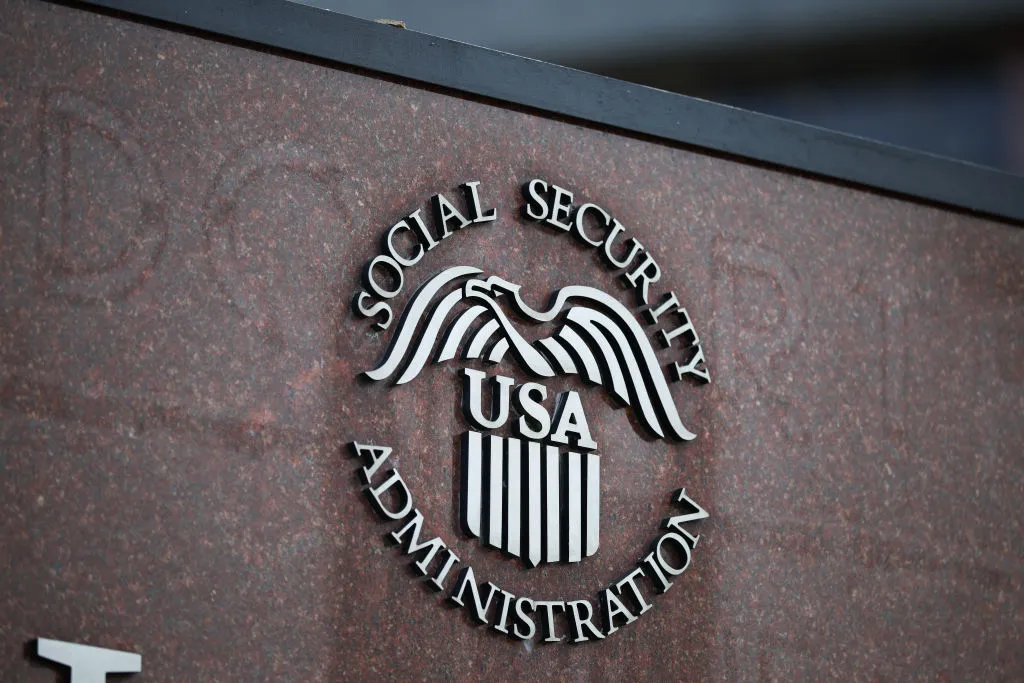 A sign in front of the entrance of the Social Security Administration's main campus in Woodlawn, Maryland, on March 19, 2025. (Photo by Kayla Bartkowski/Getty Images)