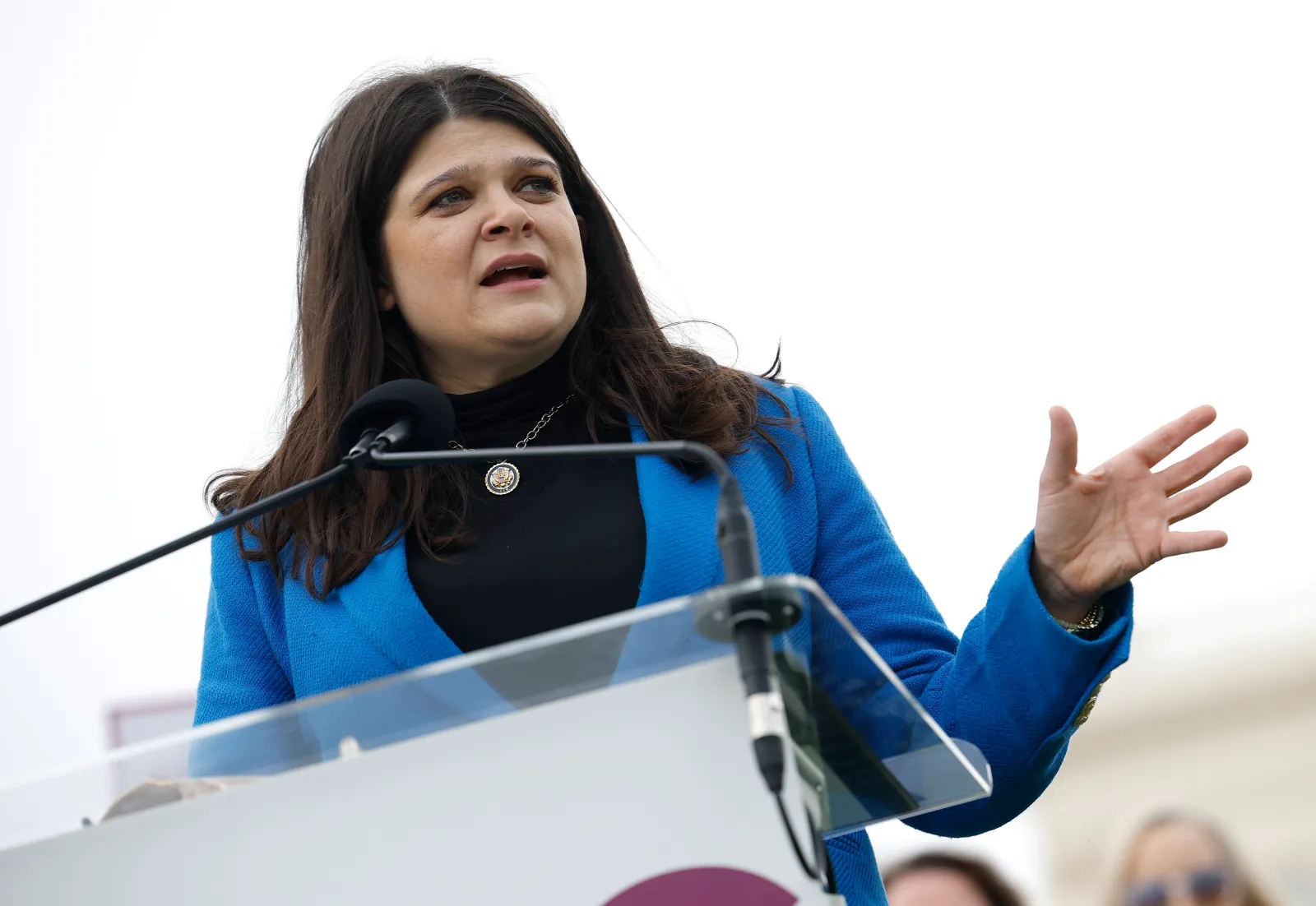 Representative Haley Stevens speaks at a National Breast Cancer Coalition rally outside the U.S. Capitol on May 06, 2025, in Washington, D.C.