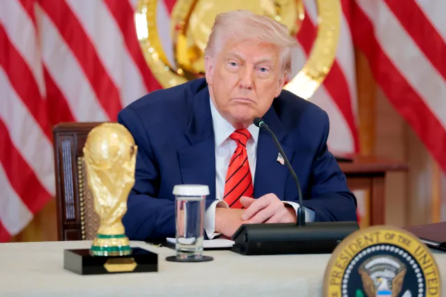 President Donald Trump speaks during a meeting with the White House Task Force for the 2026 World Cup in the East Room of the White House on May 06, 2025 in Washington, D.C.