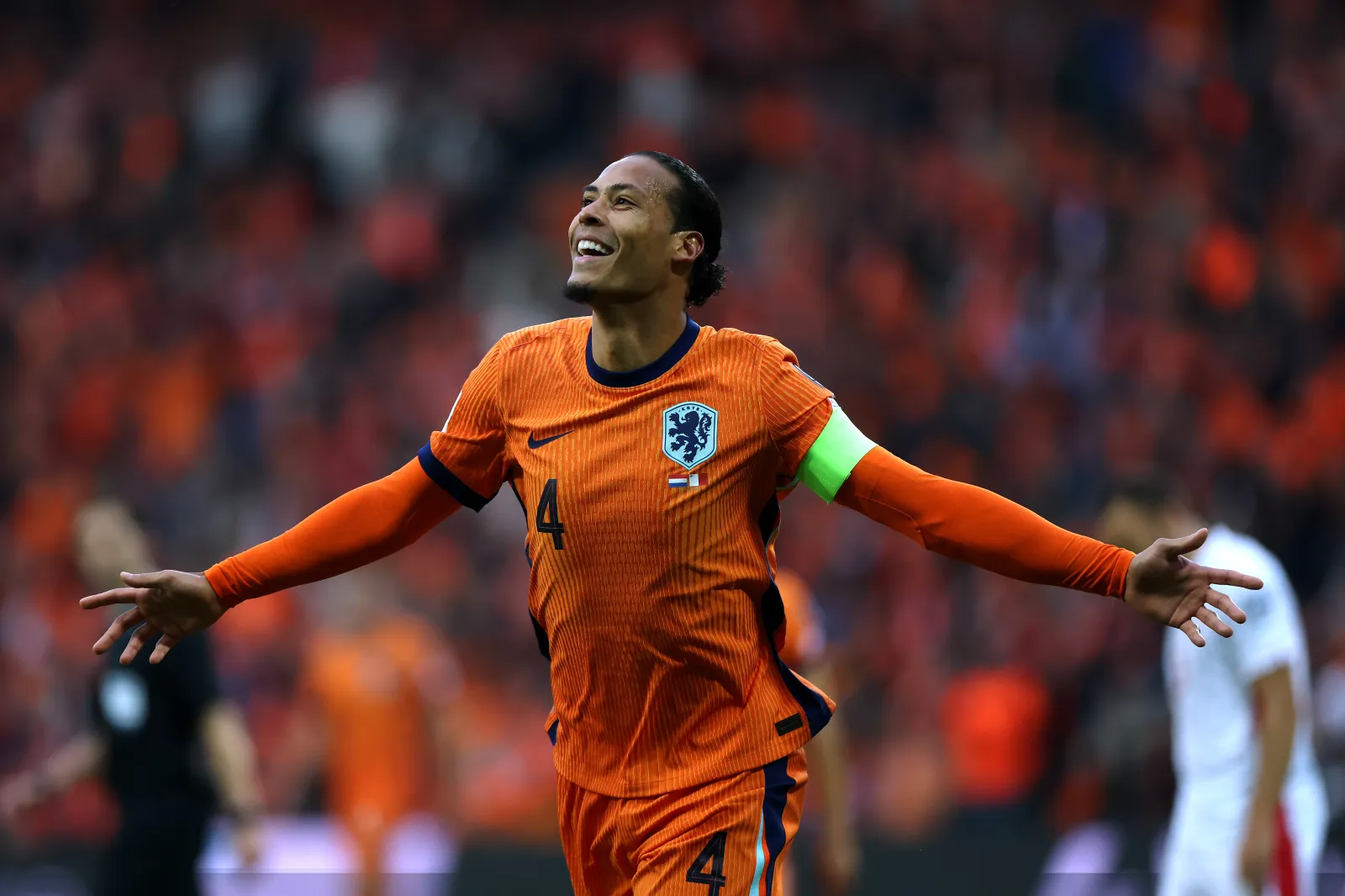 GRONINGEN, NETHERLANDS - JUNE 10: Virgil Van Dijk of Netherlands celebrates scoring his team's third goal during the FIFA 2026 World Cup Qualifier Round One match between Netherlands and Malta at Euroborg Stadion on June 10, 2025 in Groningen, Netherlands. (Photo by Dean Mouhtaropoulos/Getty Images)