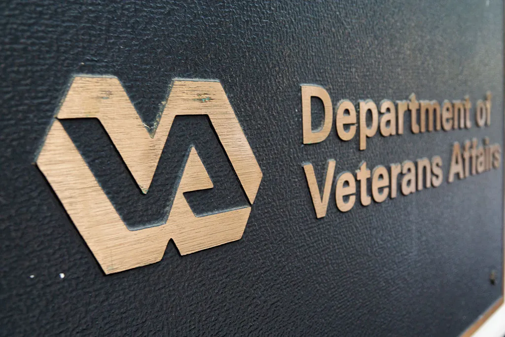 A plaque is displayed outside of the Department of Veterans Affairs' headquarters on June 22, 2025, in Washington, DC. (Photo by Kevin Carter/Getty Images)