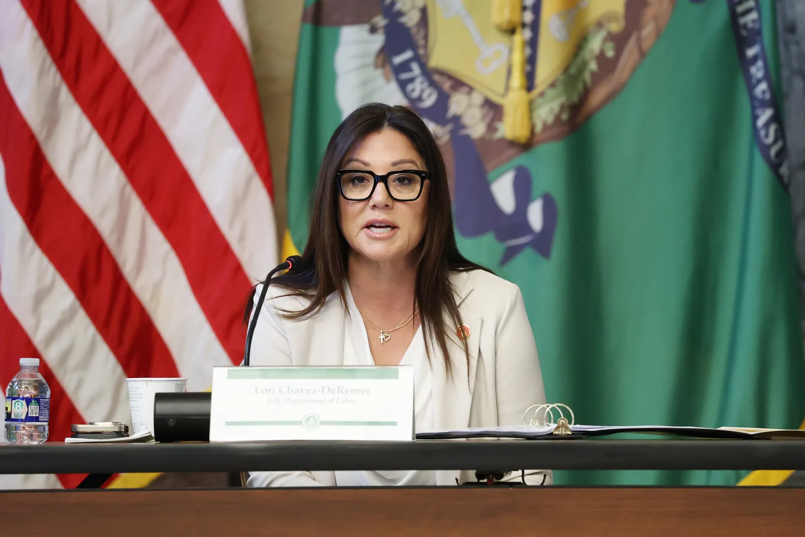 Labor Secretary Lori Chavez-DeRemer speaks at the U.S. Treasury Department on September 24, 2025, in Washington, D.C.