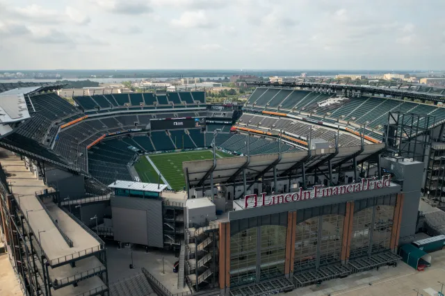 Aerial view of the Philadelphia Stadium—fans in the city will be able to drink in bars for an extra two hours during the World Cup.