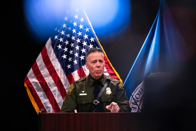 Border Patrol Commander Gregory Bovino speaks during a press conference at the Bishop Henry Whipple Federal Building on January 22, 2026, in Minneapolis.