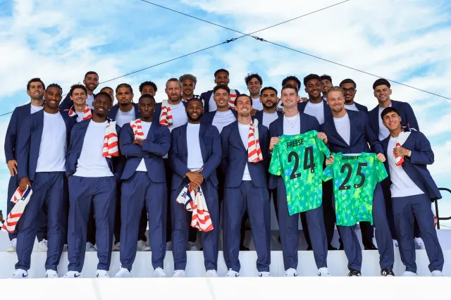 The US Men's National Team's poses during the announcement of the USMNT 2026 World Cup roster in New York, on May 26, 2026.