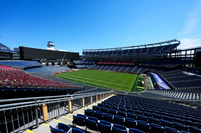 A general view of the field preparations inside Gillette Stadium ahead of the FIFA World Cup 2026 at Boston Stadium on May 26, 2026 in Boston, Massachusetts.